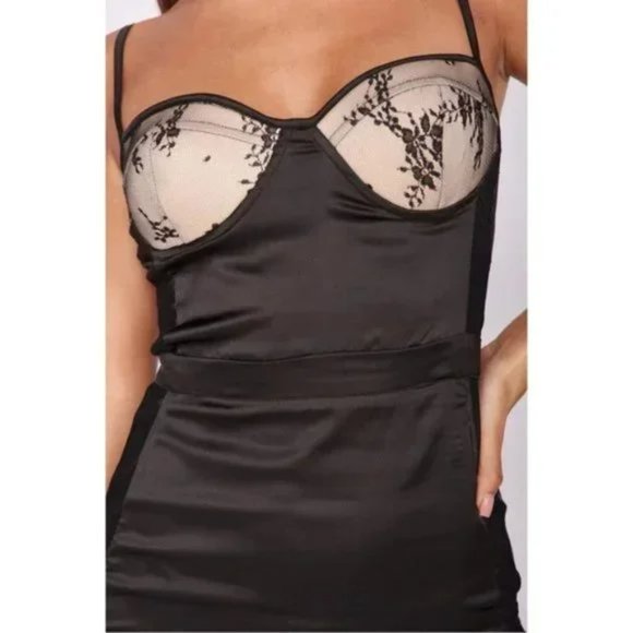 Black Satin Silk Sleeveless Bustier Bodycon Mini Dress - Picture 11 of 16